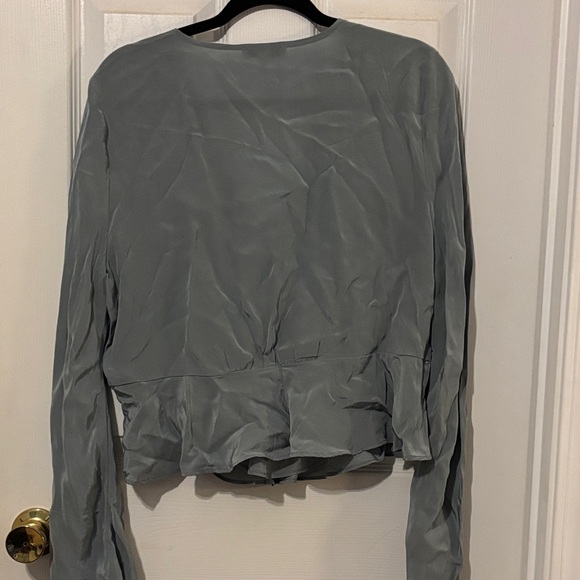 Madewell Satin Peplum Wrap Top in Dusty Blue size 10 - Picture 8 of 8